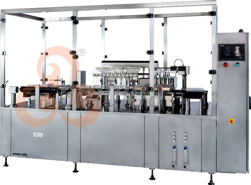“Ambica®” Automatic High Speed Multi-Axis Servo Driven Eight Heads Ampoule Filling and Sealing Machine Model: AHAFS-240S