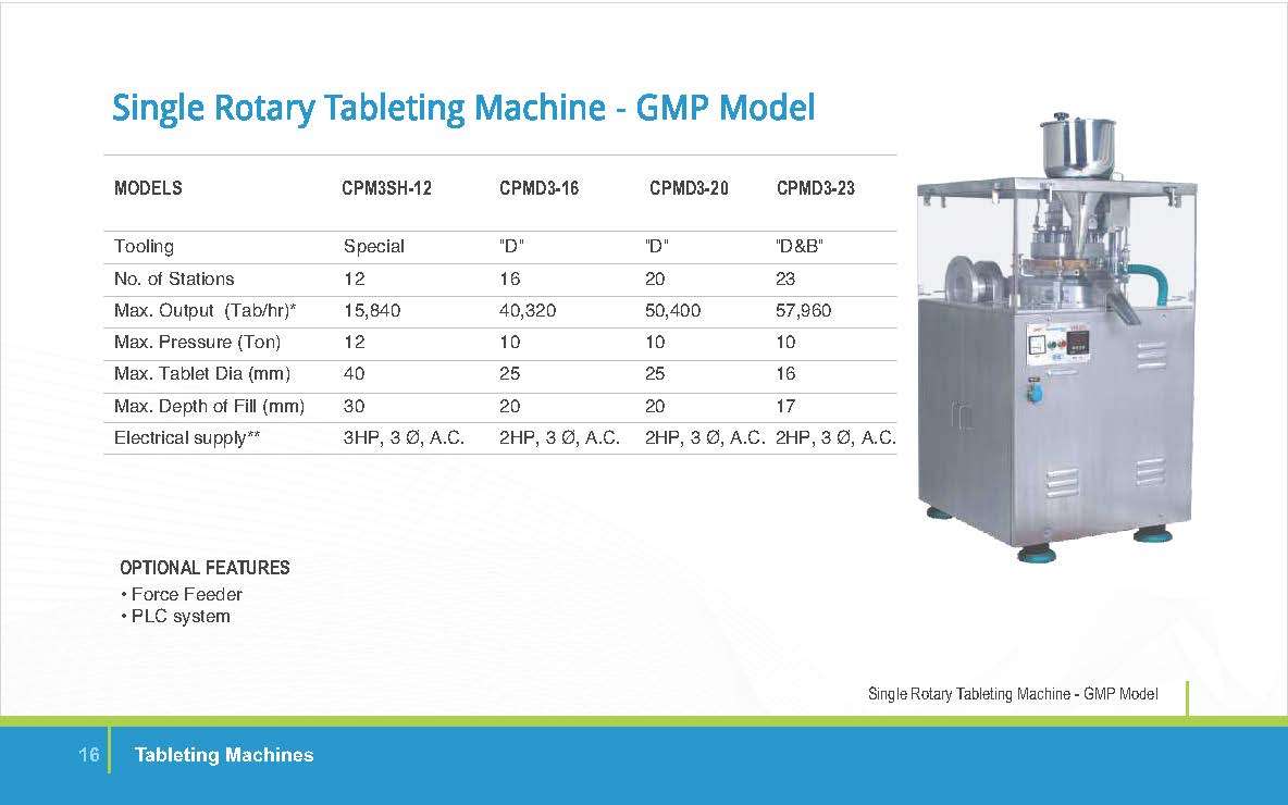 SINGLE ROTARY TABLETING M/C GMP MODEL
