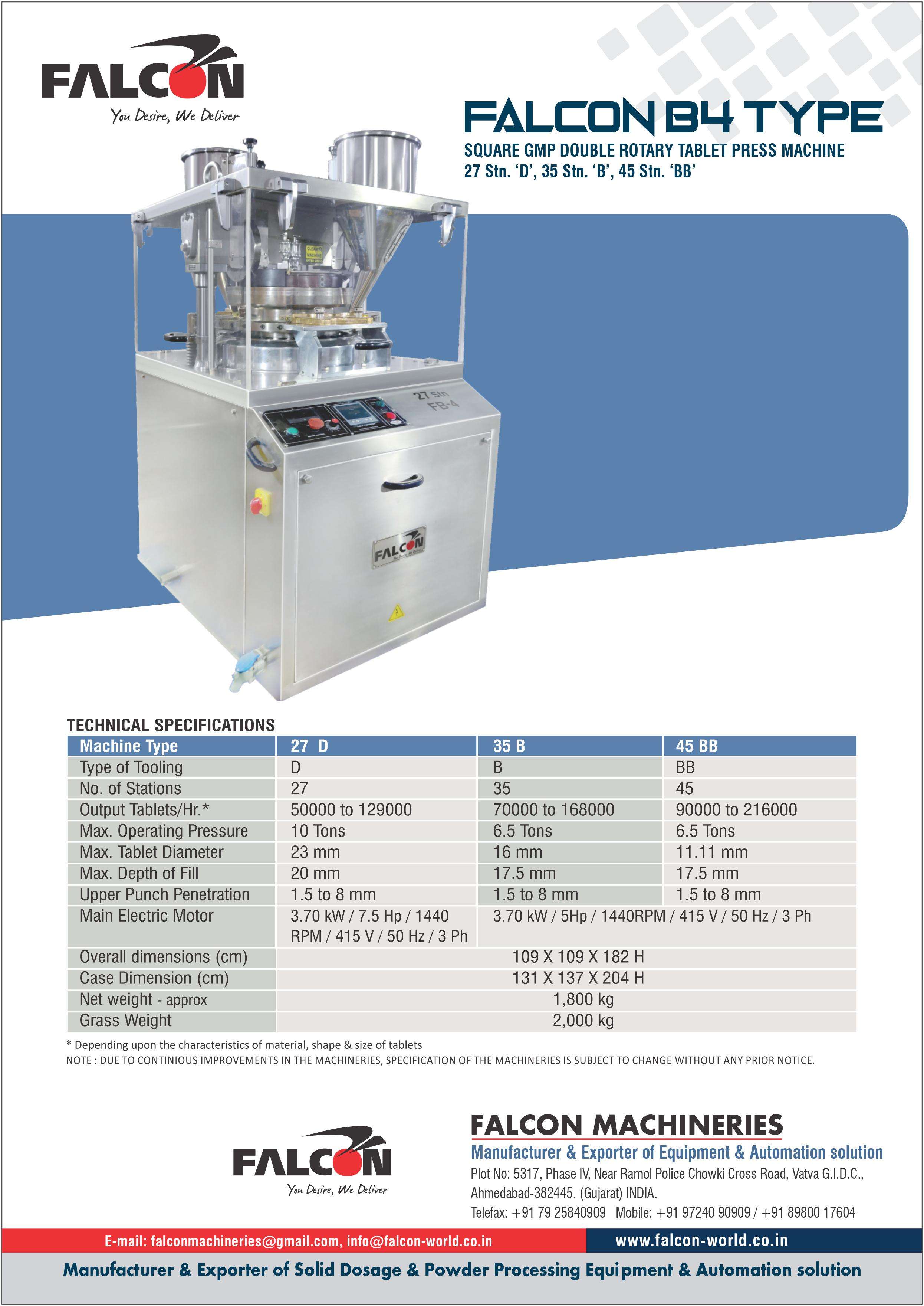 FALCON B4 TYPE DOUBLE ROTARY TABLET PRESS