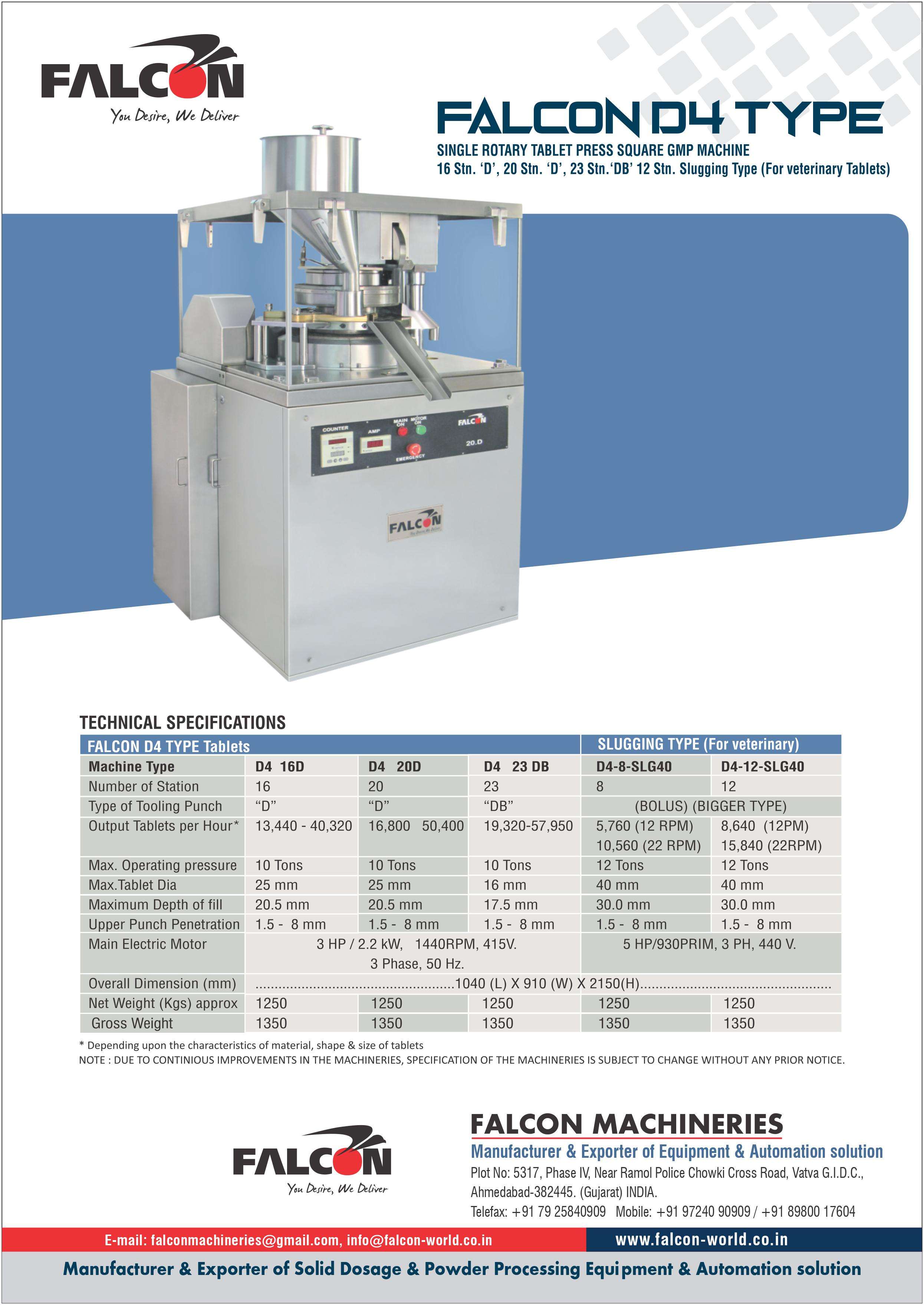 FALCON D4 SINLE ROTARY TABLET PRESS