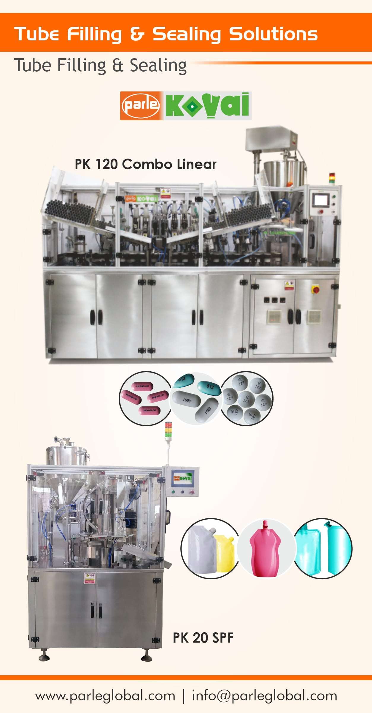 Tube/Jar/Bottle/Spouted Pouch Filling and sealing machines