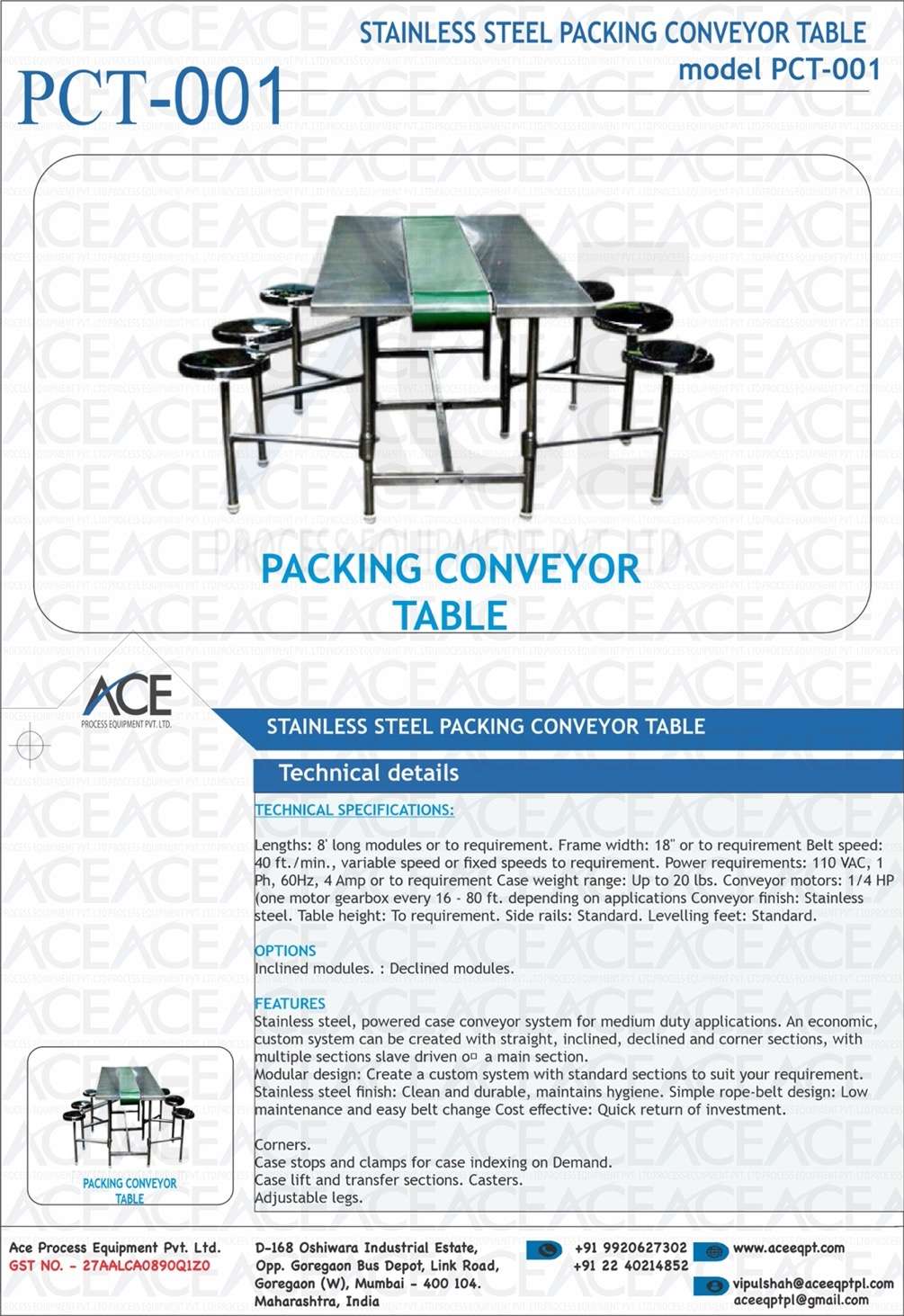 SS PACKING CONVEYOR TABLE