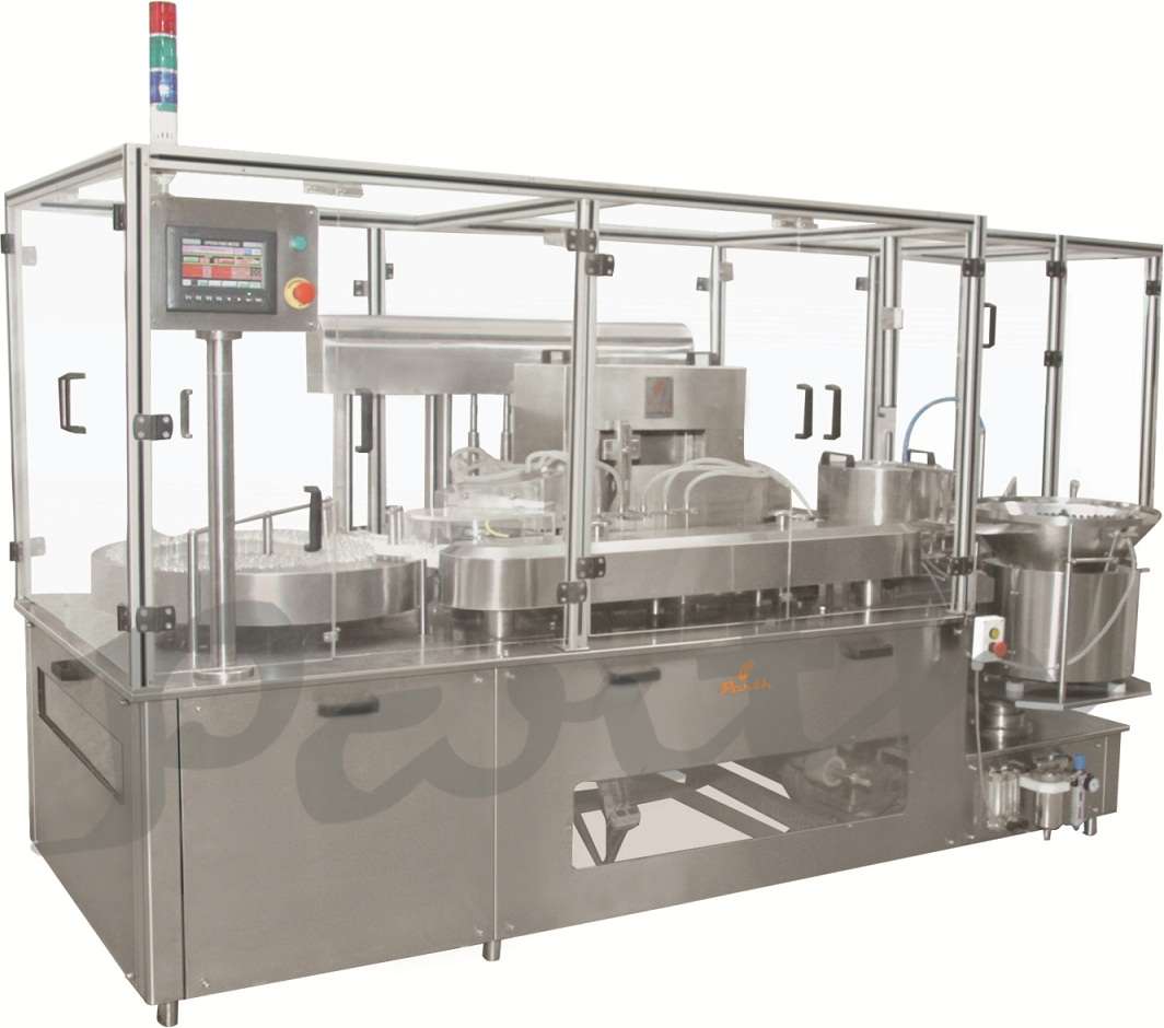 Automatic High Speed Eight Head Vial Filling (Motion Filler) with Pick and Place type Stoppering Machine